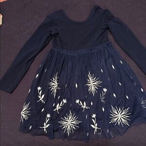 Hanna Andersson Disney Frozen Navy Dress with White Embroidery